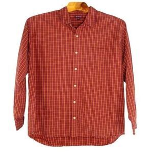 BKE Division Men's Button Up Shirt Size XXL Red Orange Plaid Long Sleeve